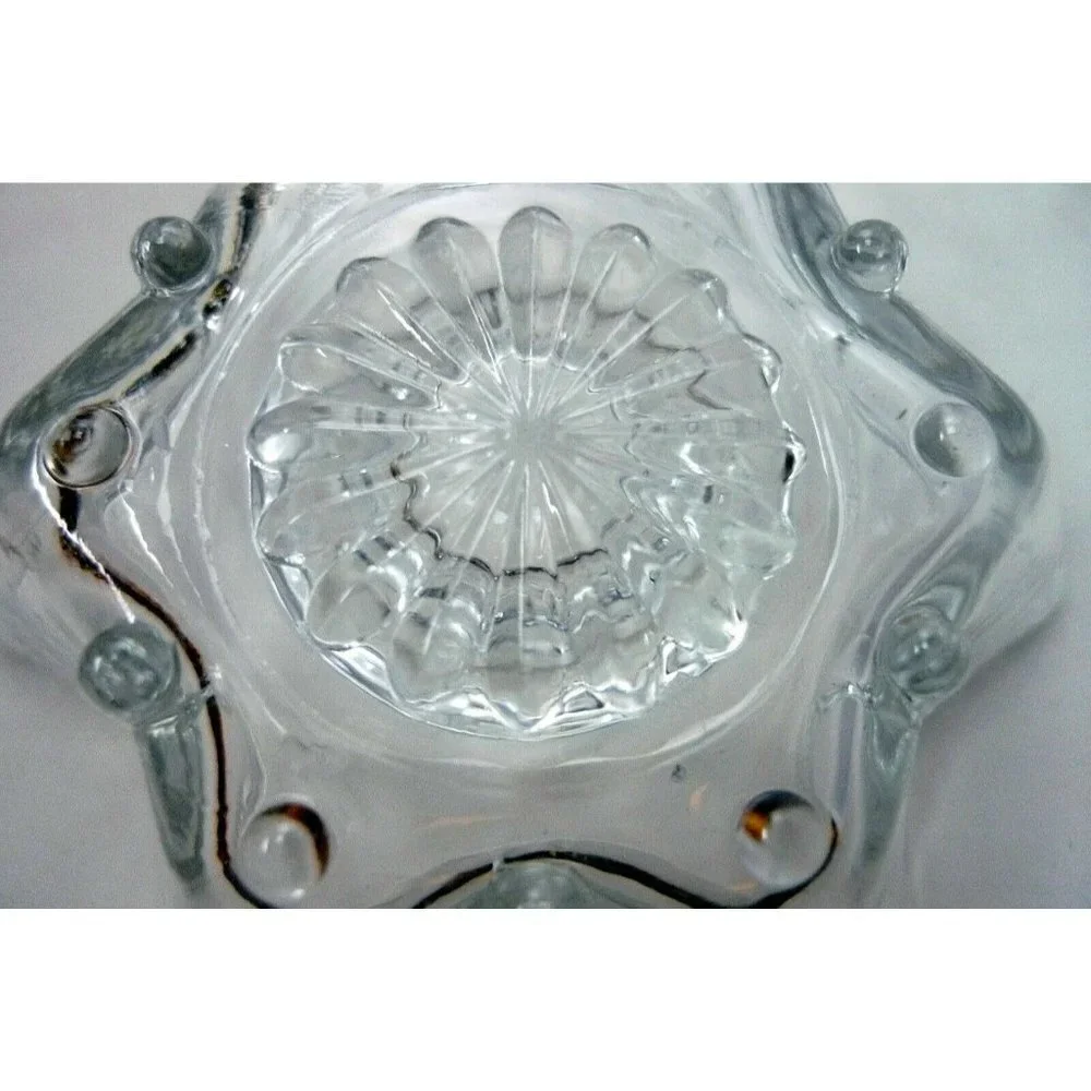 Set of 4 Candle holders Star-Shaped Clear Glass 6-points Taper Vintage